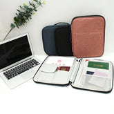 Foldable organizer bag with multiple zippered layers for travel essentials