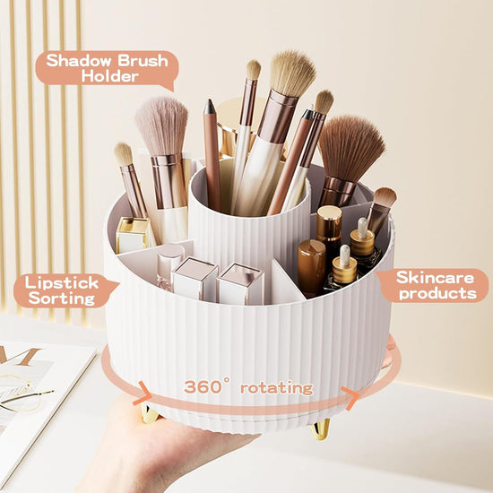Spinning cosmetic storage carousel with compartments for beauty products