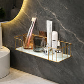Bathroom essentials organized on light luxury wall rack